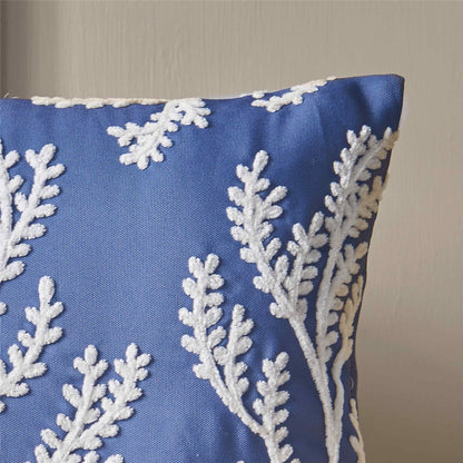 Coral Leaf Blue Cushion