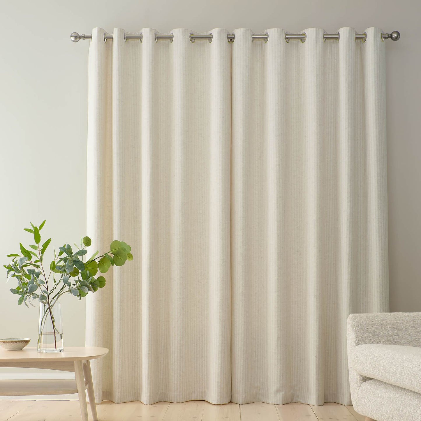 Bianca Fine Linens Chenille Stripe Lined Eyelet Curtains Two Panels Cream