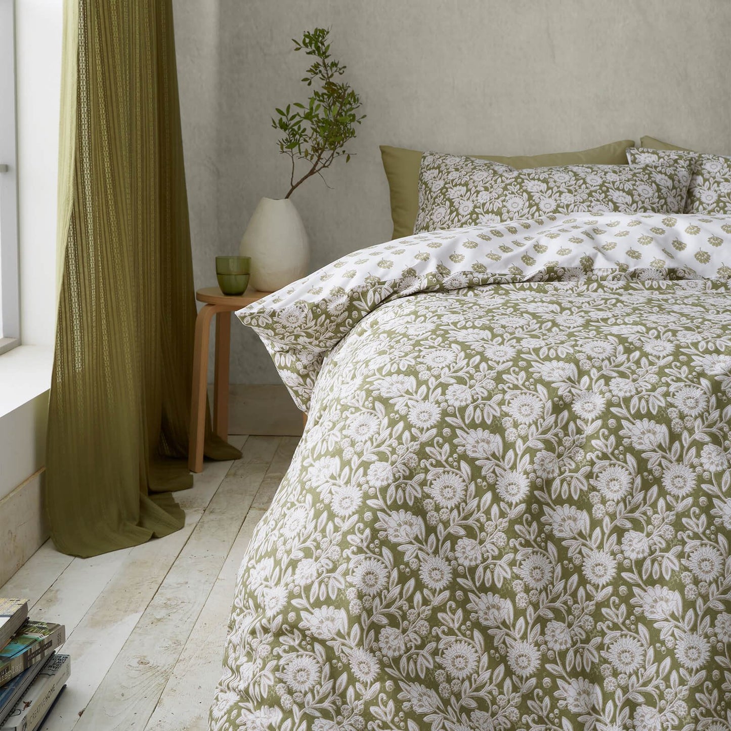 Tangier Floral Olive Green Duvet Cover Set