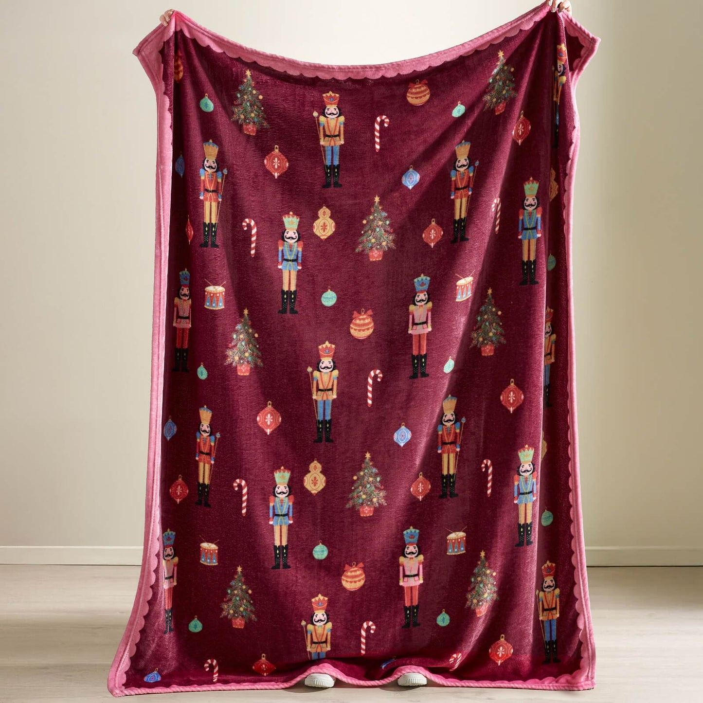 Catherine Lansfield Christmas Nutcracker Fleece Cosy Blanket Throw Plum - 130x170cm