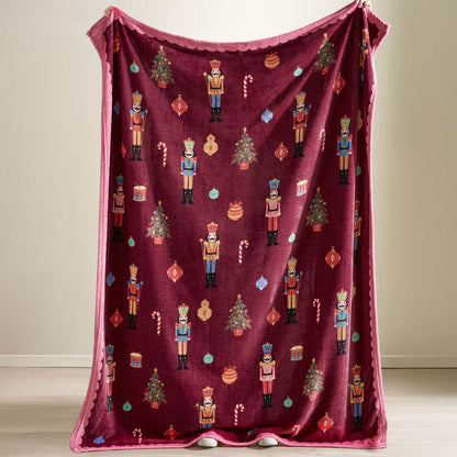 Catherine Lansfield Christmas Nutcracker Fleece Cosy Blanket Throw Plum - 130x170cm