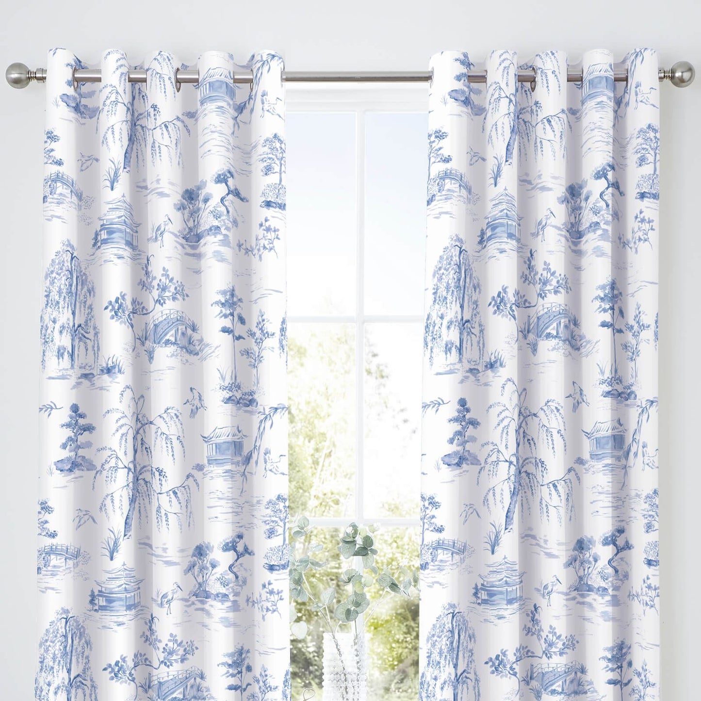 Oriental Garden Blue Eyelet Curtains