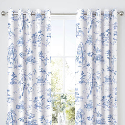 Oriental Garden Blue Eyelet Curtains