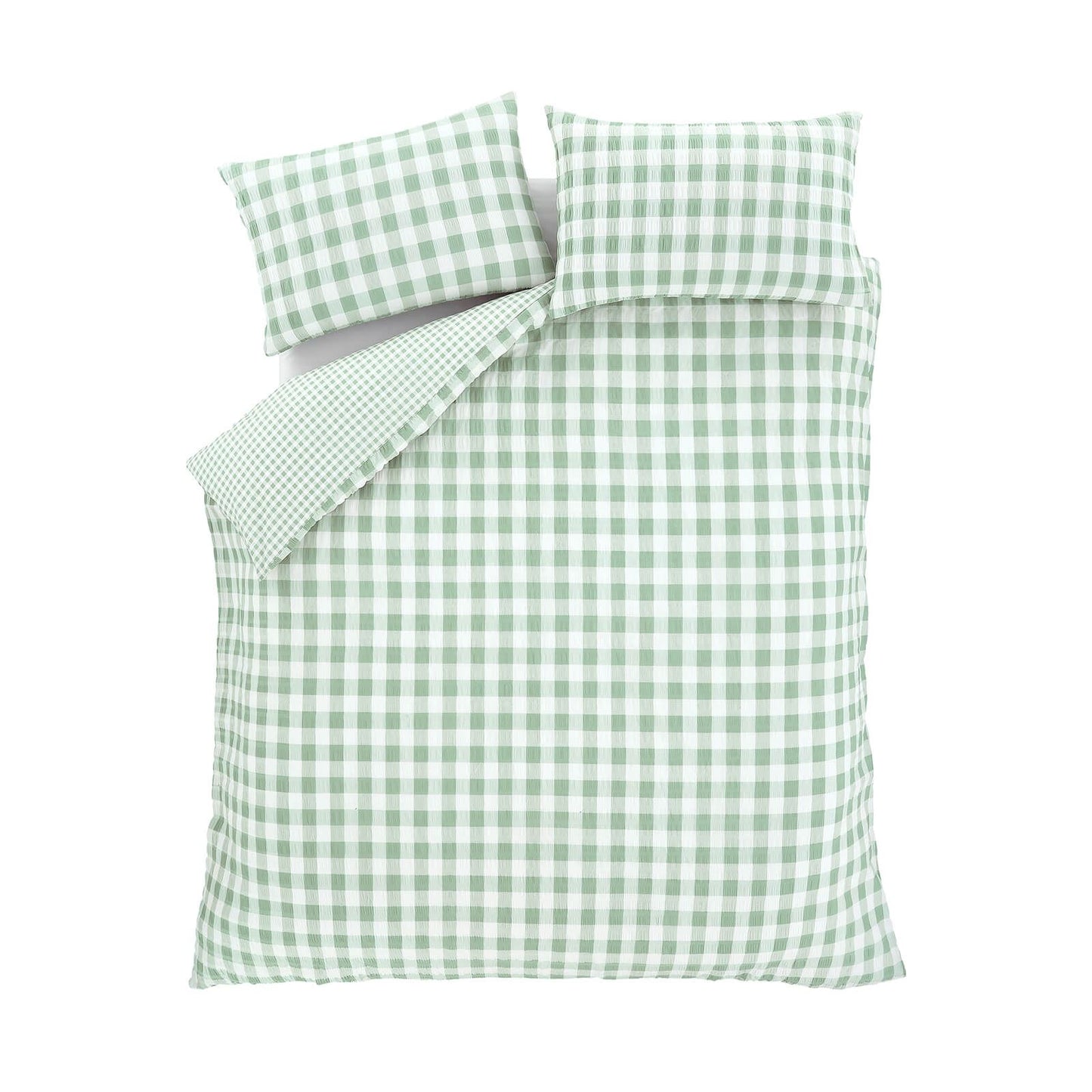 Seersucker Gingham Check Green Duvet Cover Set