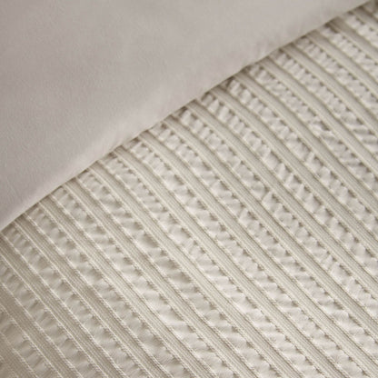 Catherine Lansfield Striped Seersucker Bedding Duvet Cover Set Natural