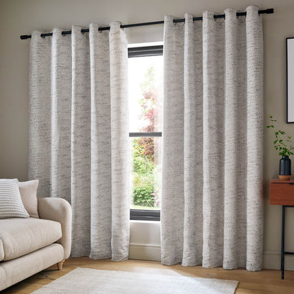 Catherine Lansfield Chunky Boucle Lined Eyelet Curtains Two Panels Cream