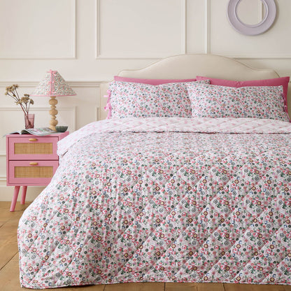 Cath Kidston Pearly Queen Ditsy Cotton Quilted Bedspread Pink - 150x200cm