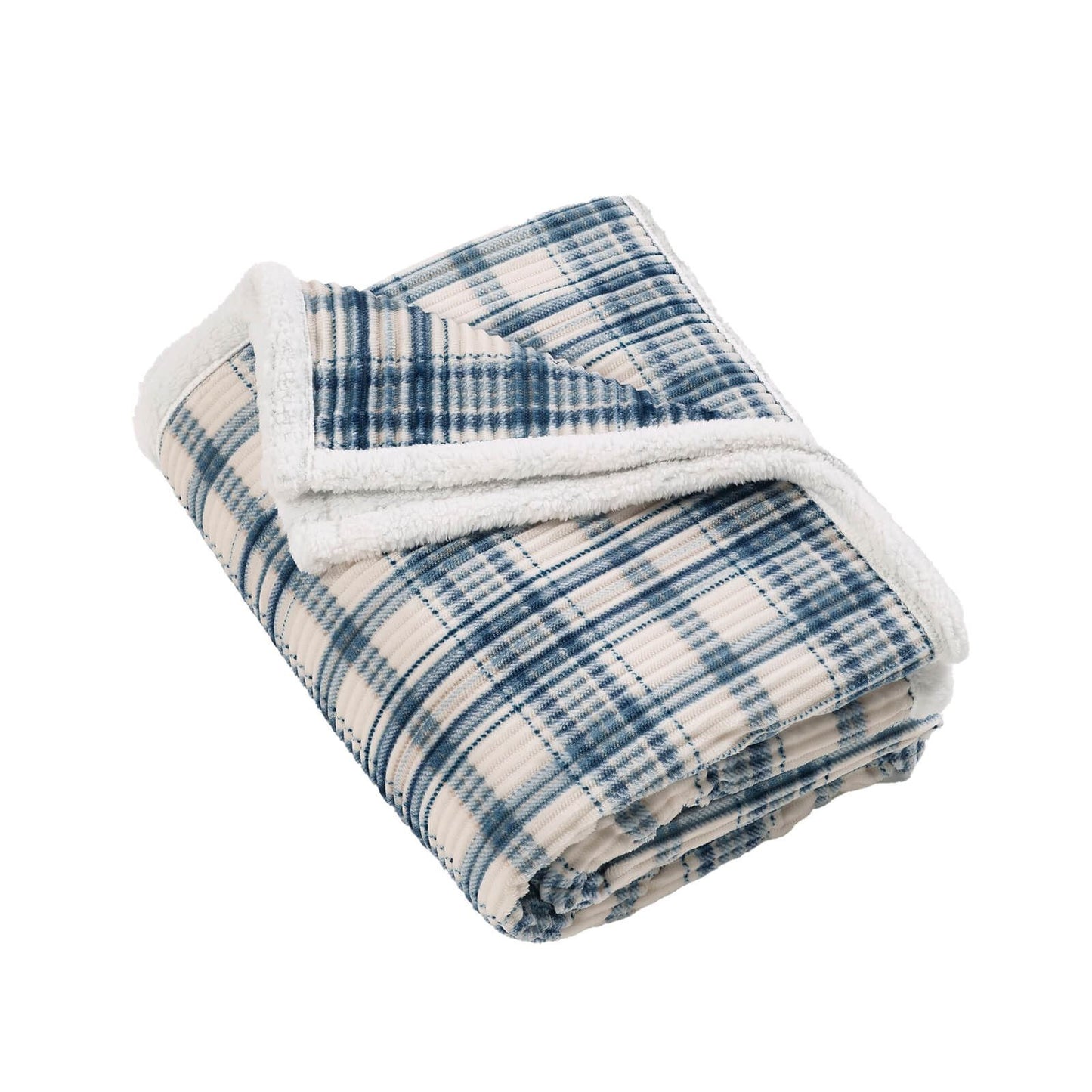 Catherine Lansfield Cosy Ribbed Check Blanket Throw Blue - 130x170cm