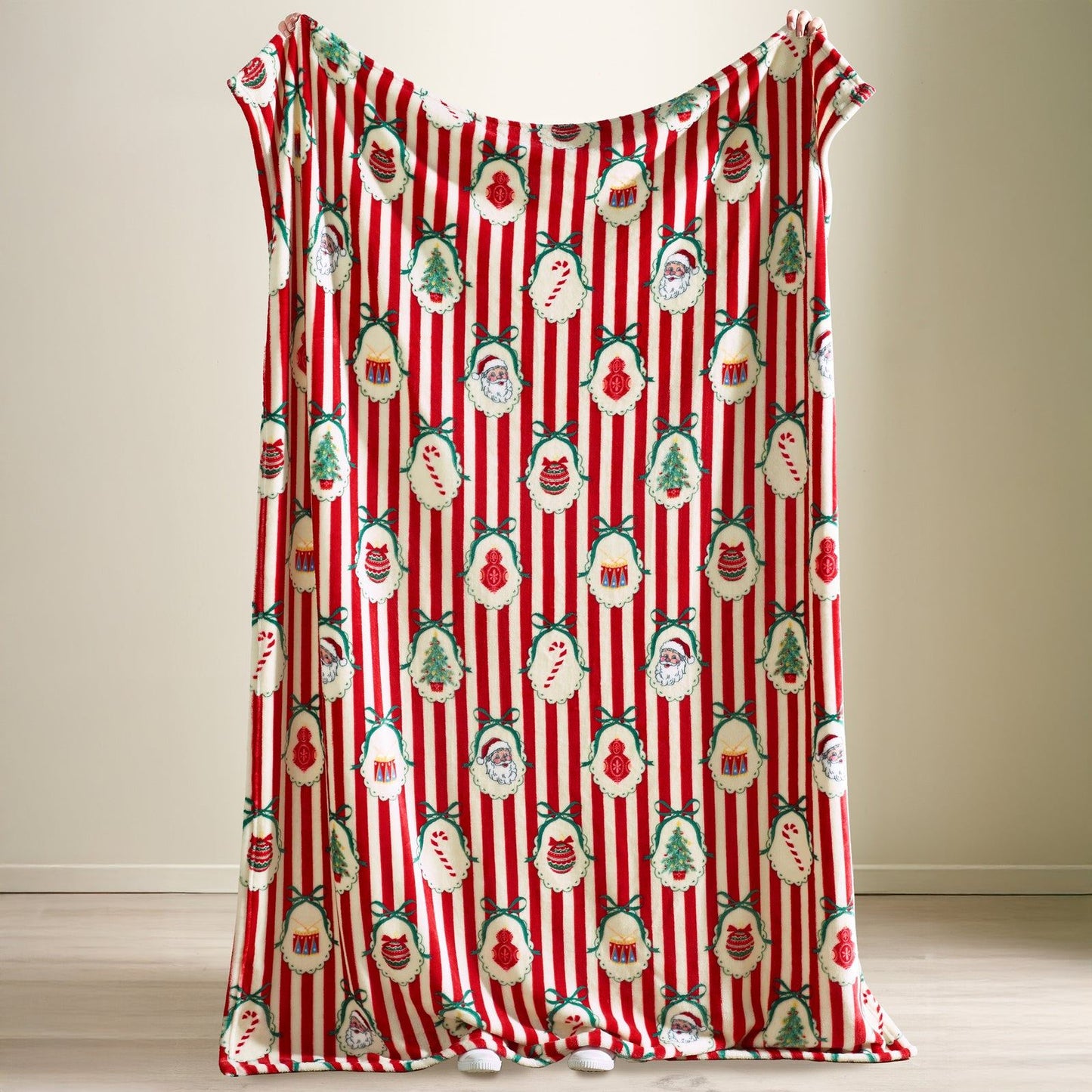 Catherine Lansfield Christmas Vintage Stripe Cosy Fleece Blanket Throw Red - 130x170cm