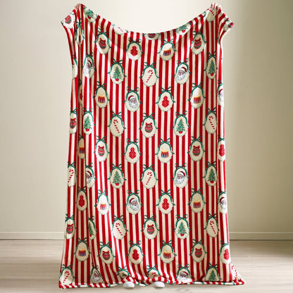 Catherine Lansfield Christmas Vintage Stripe Cosy Fleece Blanket Throw Red - 130x170cm