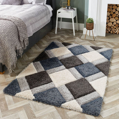 3D Geo Shaggy Blue Modern Rugs