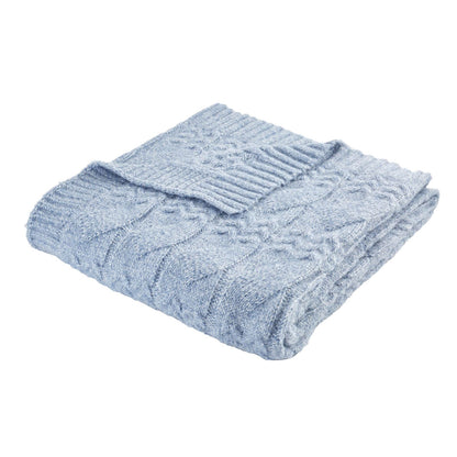 Cosy Soft Cable Knit Blanket Throw Blue