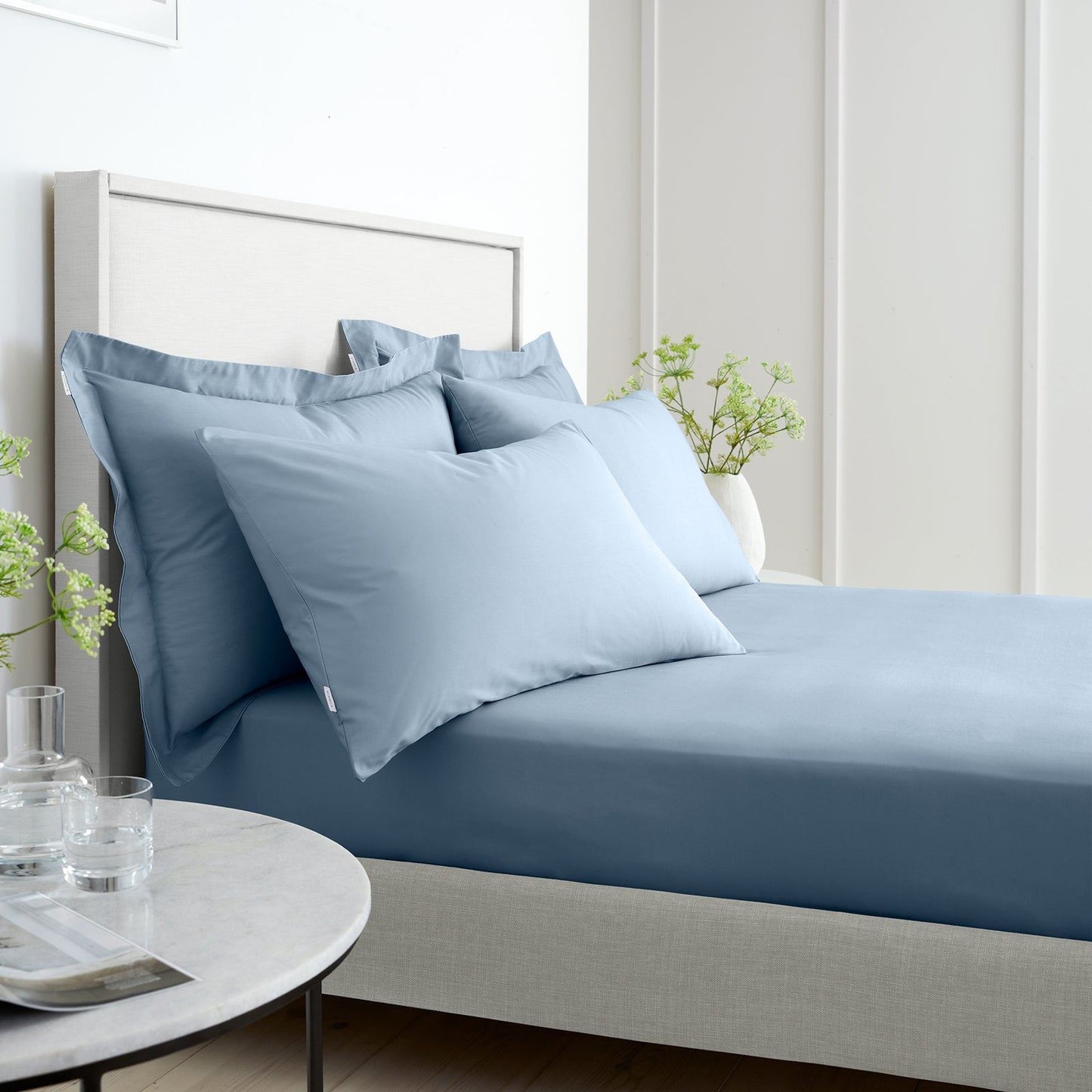 200 Thread Count Cotton Percale Blue Pillow case Pair with envelope closure