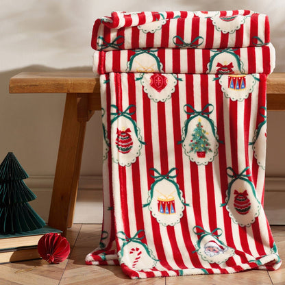 Catherine Lansfield Christmas Vintage Stripe Cosy Fleece Blanket Throw Red - 130x170cm