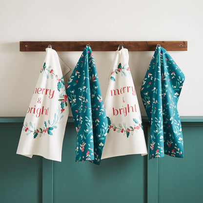 Christmas Holly And Mistle Toe Green Tea Towel - 50x75 cm