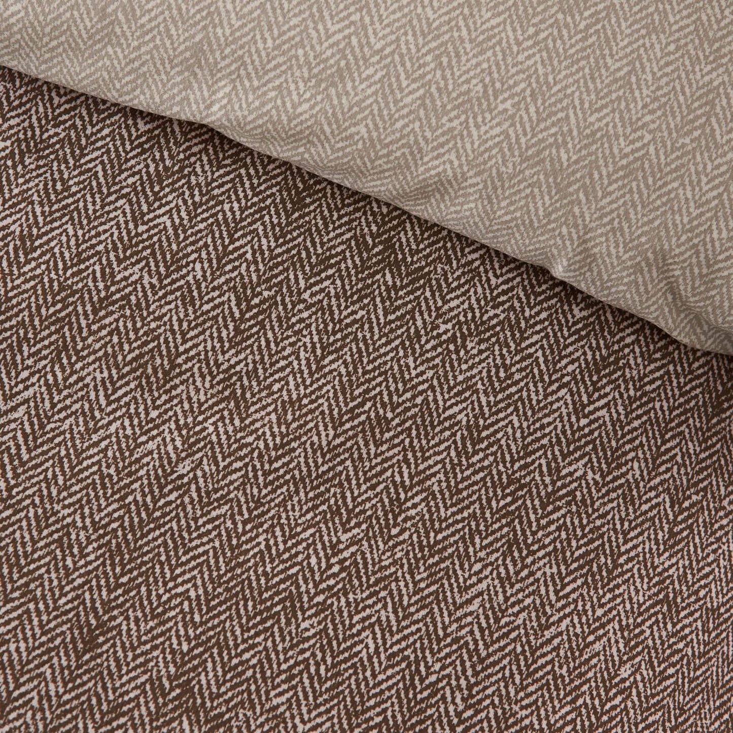 Catherine Lansfield Brushed Herringbone Printed Cotton Bedding Duvet Cover Set Chocolate