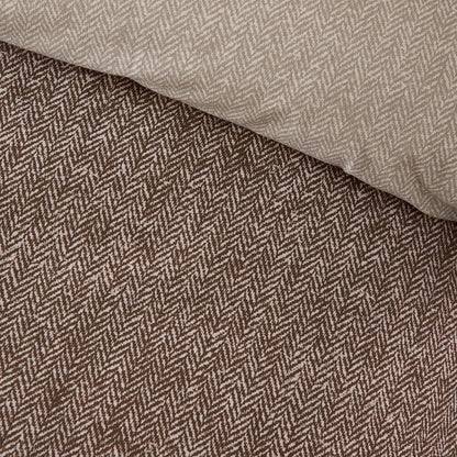 Catherine Lansfield Brushed Herringbone Printed Cotton Bedding Duvet Cover Set Chocolate