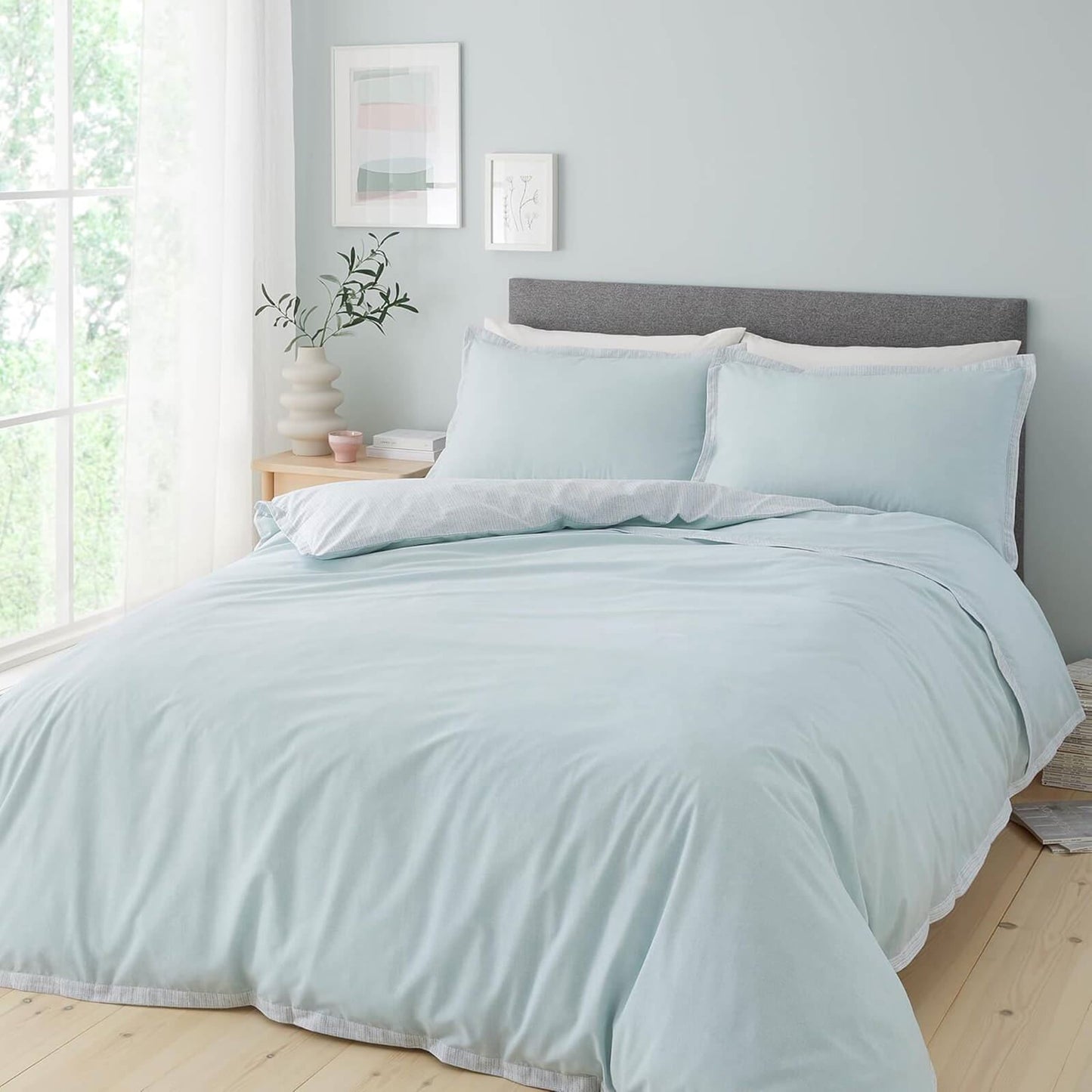 Oslo Textured Trim Duck egg Blue Duvet Cover Set