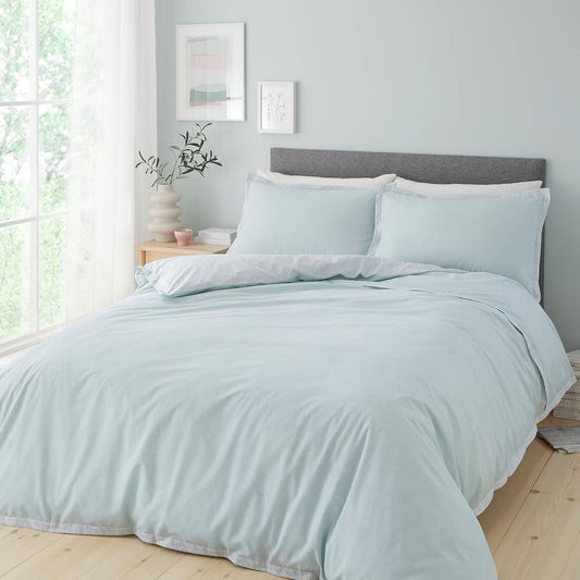 Oslo Textured Trim Duck egg Blue Duvet Cover Set