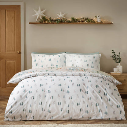 Catherine Lansfield Christmas Deer Print Cotton Bedding Duvet Cover Set Natural