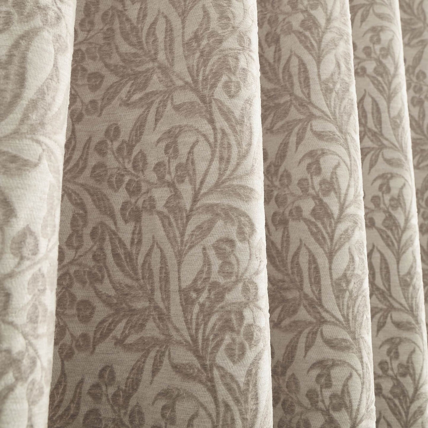 Bianca Fine Linens Chenille Leaves Lined Eyelet Curtains Two Panels Natural