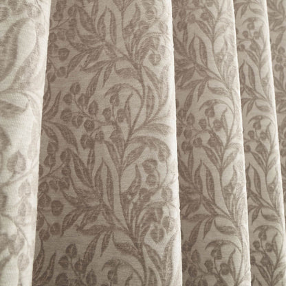 Bianca Fine Linens Chenille Leaves Lined Eyelet Curtains Two Panels Natural