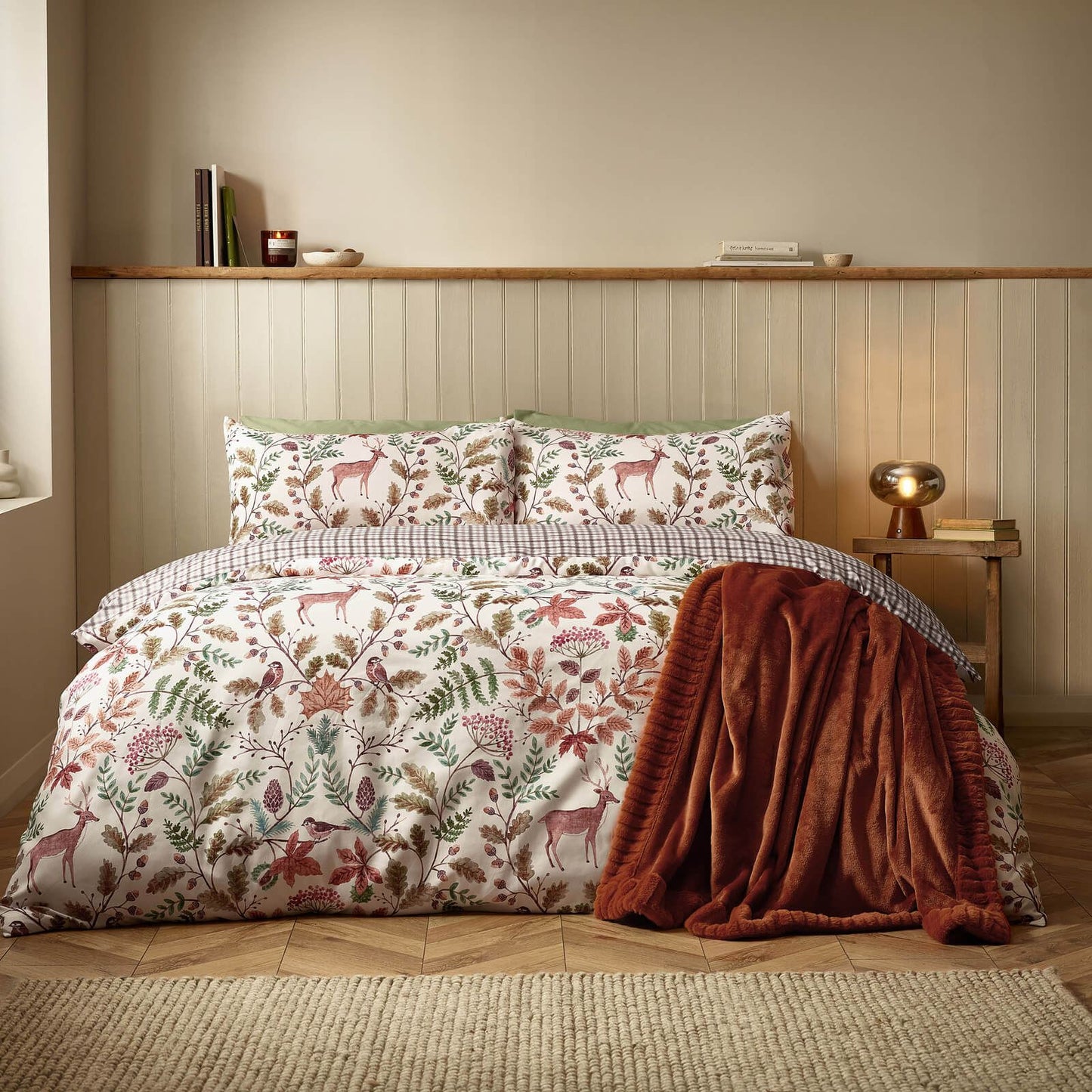 Catherine Lansfield Woodland Stag Reversible Bedding Duvet Cover Set Cream