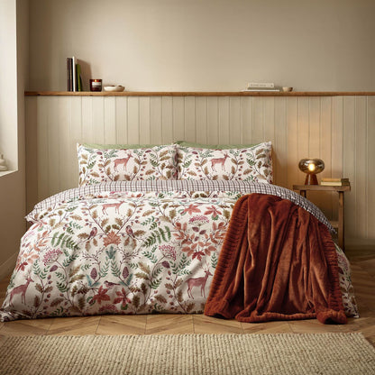 Catherine Lansfield Woodland Stag Reversible Bedding Duvet Cover Set Cream