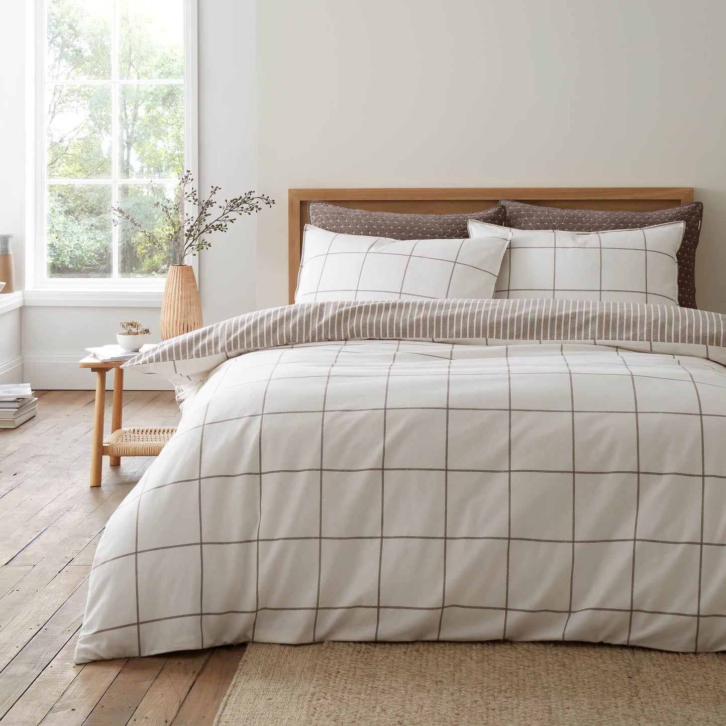 Bianca Fine Linens Regal Checked Reversible Cotton Bedding Duvet Cover Set Mole