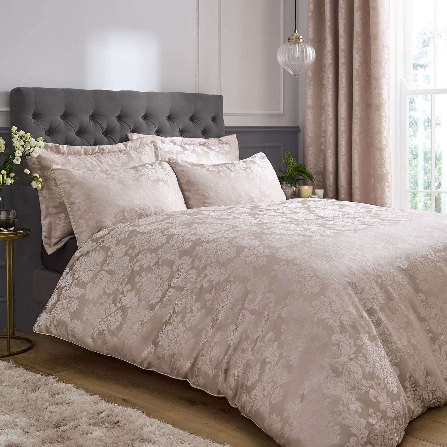 Damask Jacquard Champagne Duvet Cover Set