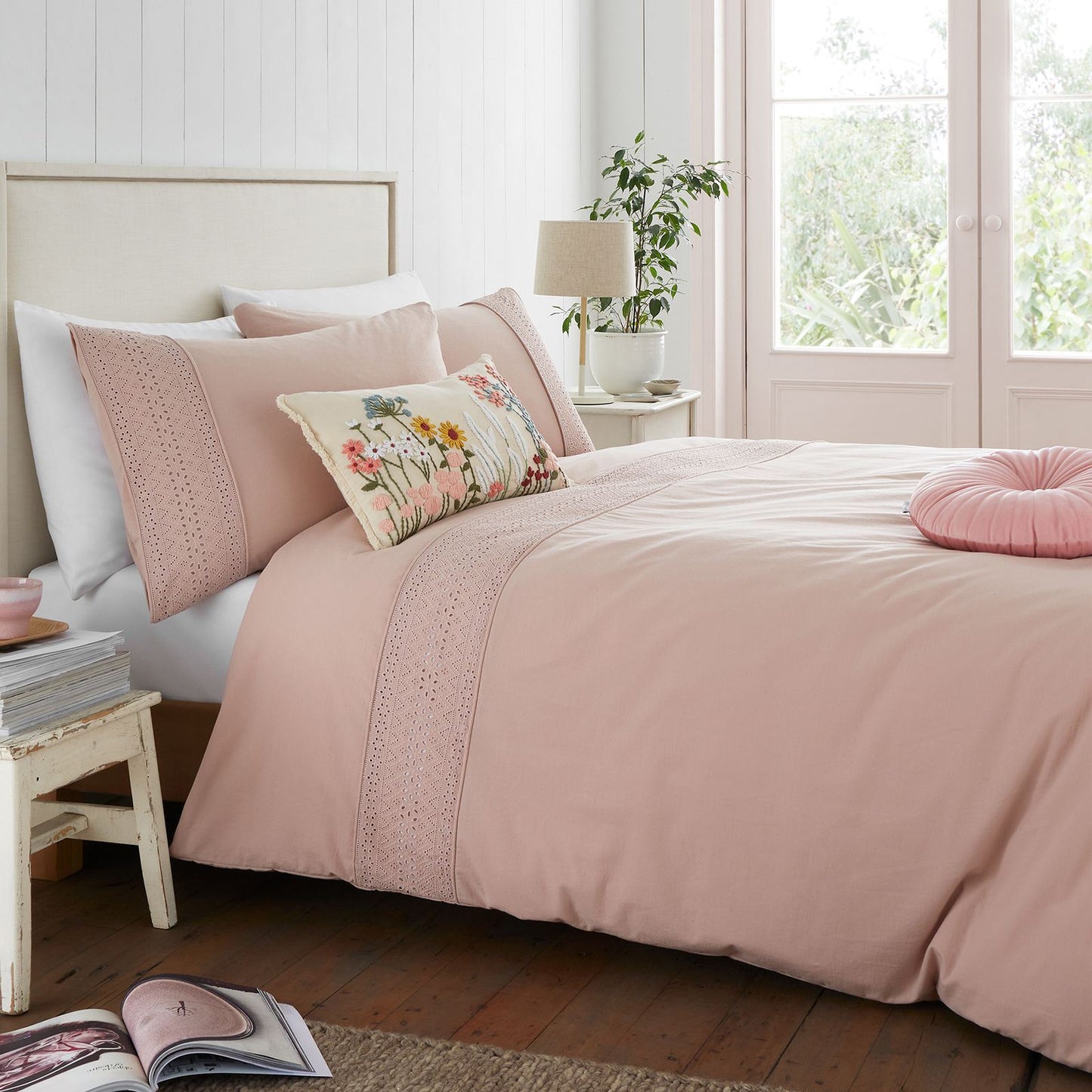 Broderie Anglaise Blush Pink Duvet Cover Set