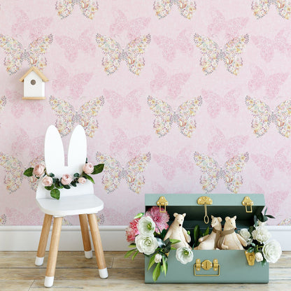 Catherine Lansfield Enchanted Butterfly Pink Wallpaper - 105x53cm