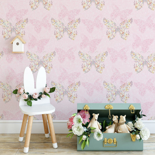 Catherine Lansfield Enchanted Butterfly Pink Wallpaper - 105x53cm