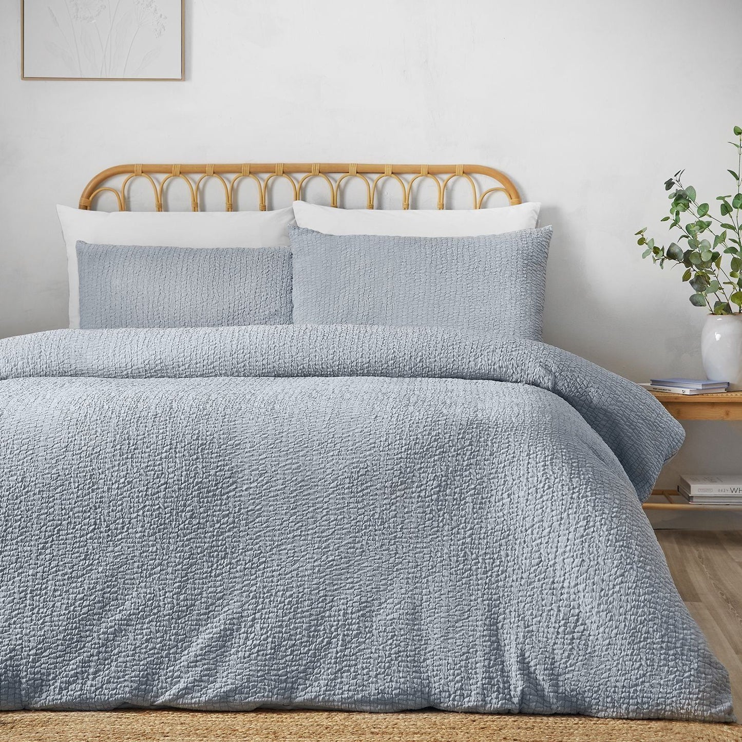 Catherine Lansfield Crinkle Seersucker Blue Duvet Cover Set