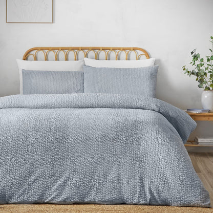 Catherine Lansfield Crinkle Seersucker Blue Duvet Cover Set