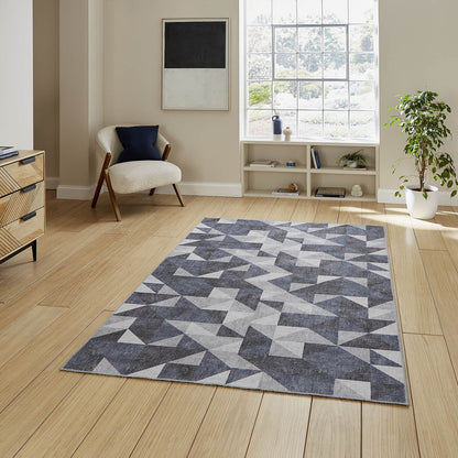 Coral H1057 Blue/Grey Modern Washable Rug