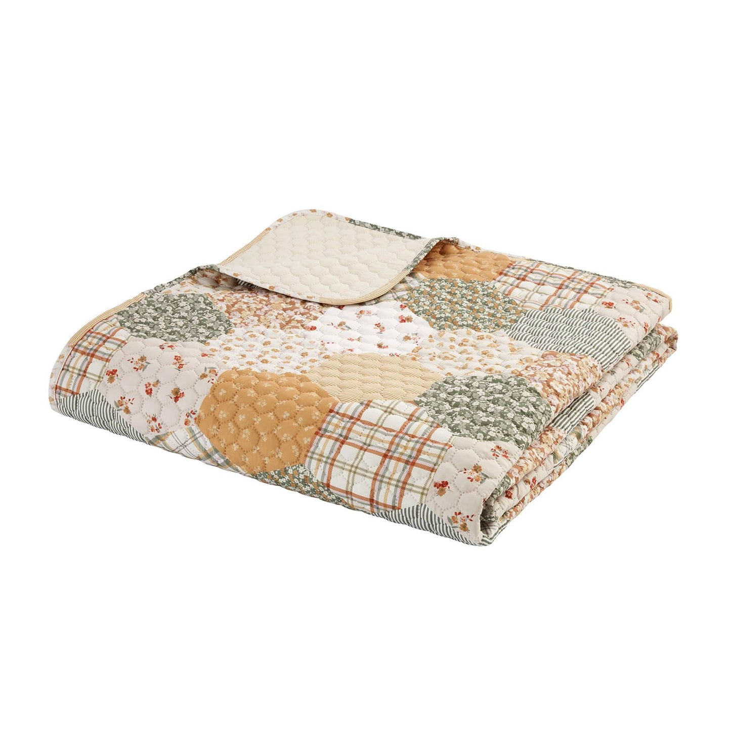 Floral Patchwork Quilted Bedspread Natural