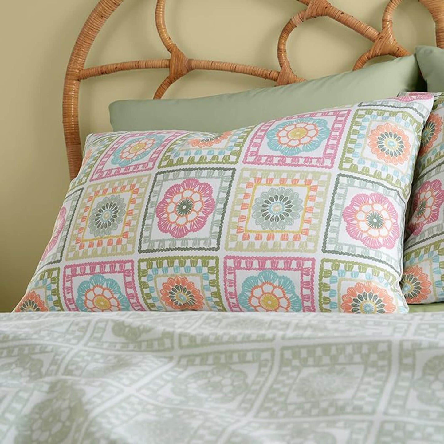 Crochet Print Green Duvet Cover Set