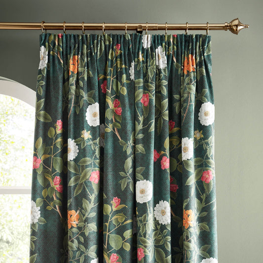 Arcadia Floral Green Curtains Two Panels