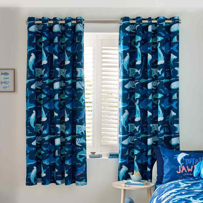 Jawsome Shark Navy Blue Curtains Two Panels - 66x72 Inch