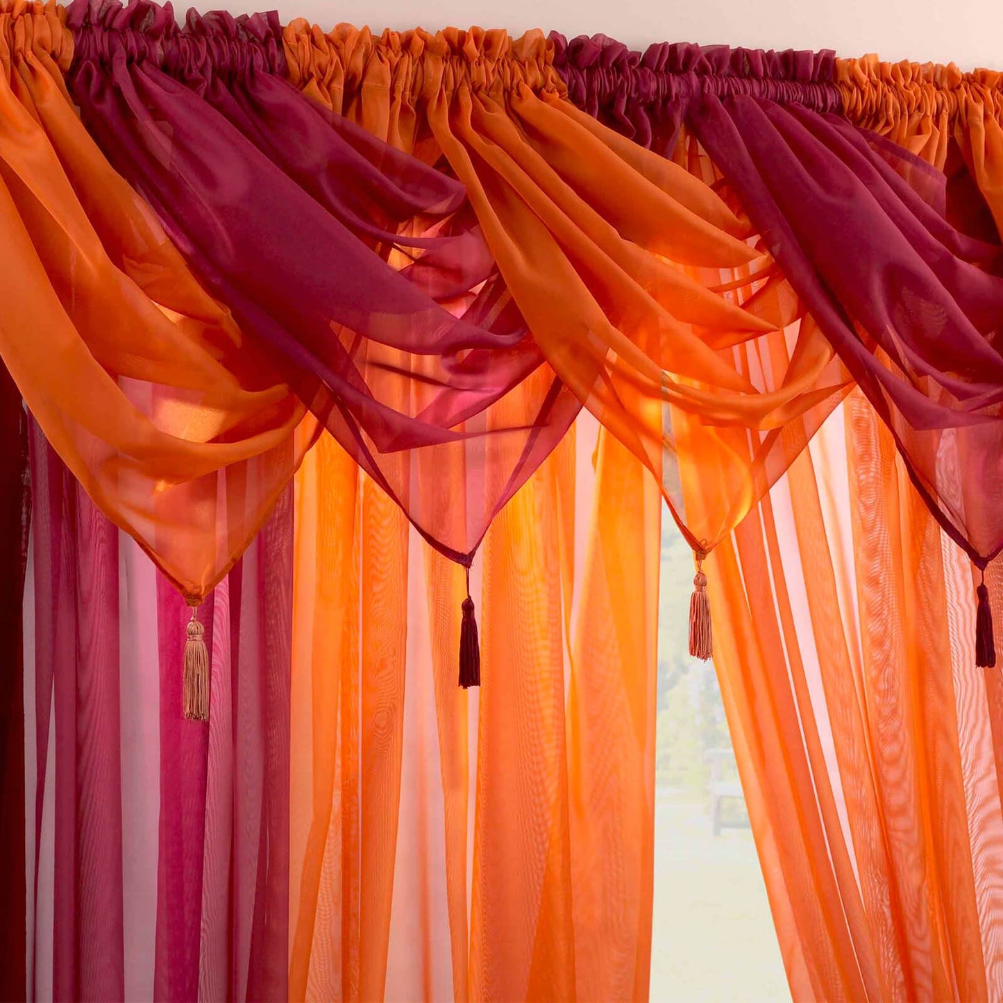 Plain Voile Orange Curtain Swag