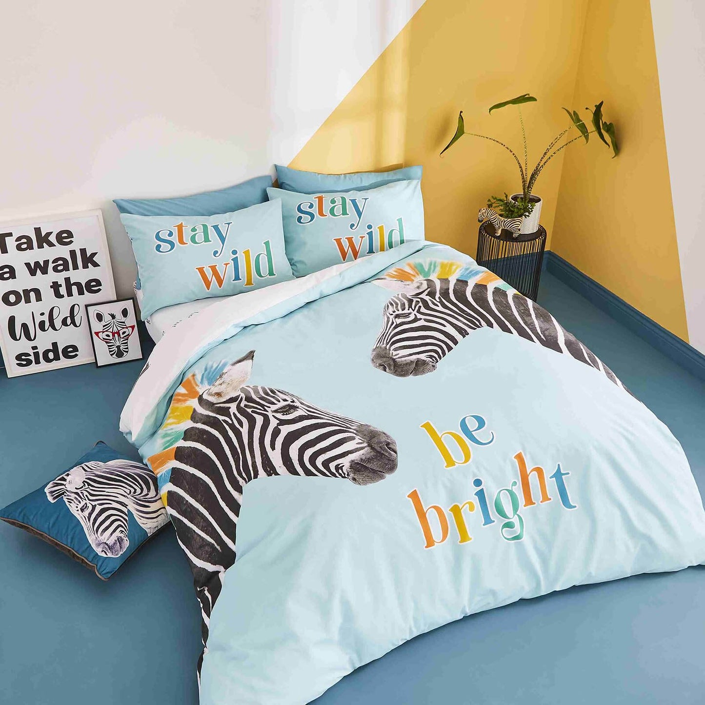 Stay Wild Zebra Blue Duvet Set