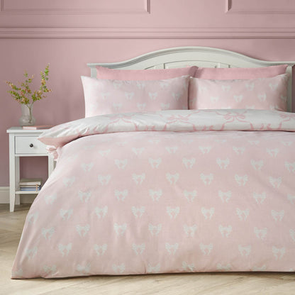 Catherine Lansfield Pretty Bows Reversible Bedding Duvet Cover Set Pink