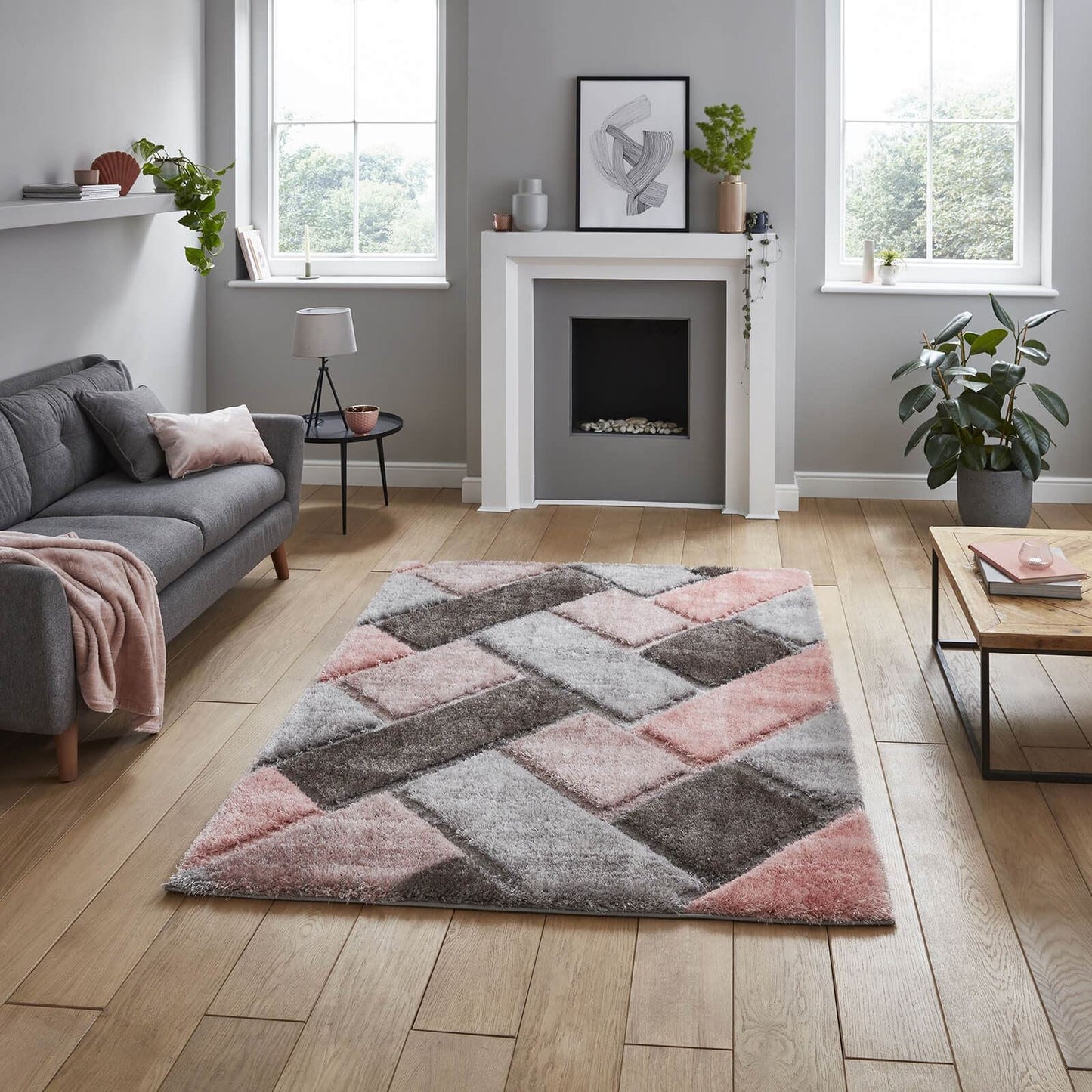 Olympia 2239 Grey/Pink Shaggy Rug