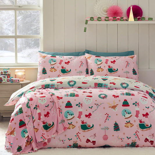 catherine-lansfield-christmas-happy-holidays-reversible-bedding-duvet-cover-set-pink