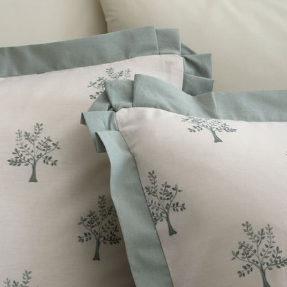 Emily Bond Dapplewood Trees Printed Reversible Cotton Bedding Duvet Cover Set Cream