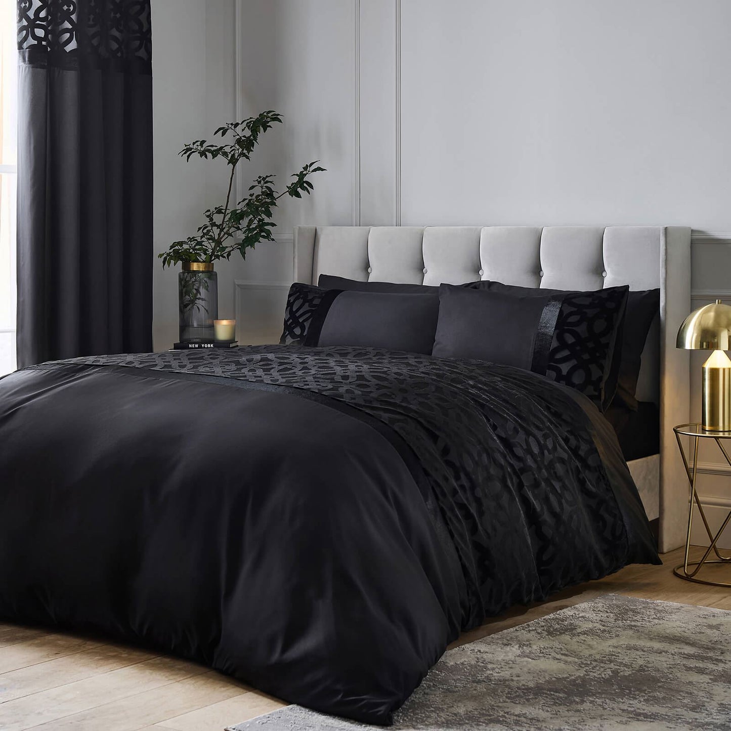 Lattice Cut Velvet Black Duvet Cover Set