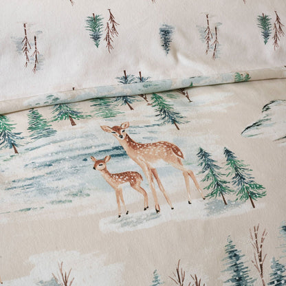 Catherine Lansfield Christmas Deer Print Cotton Bedding Duvet Cover Set Natural
