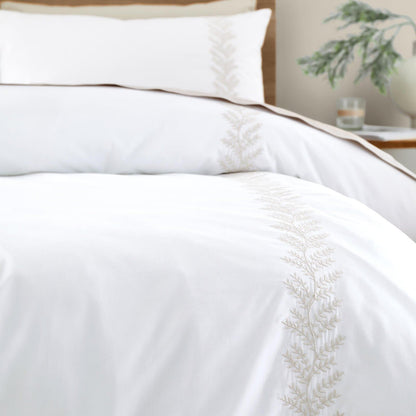 Embroidery Leaf Natural Duvet Cover Set