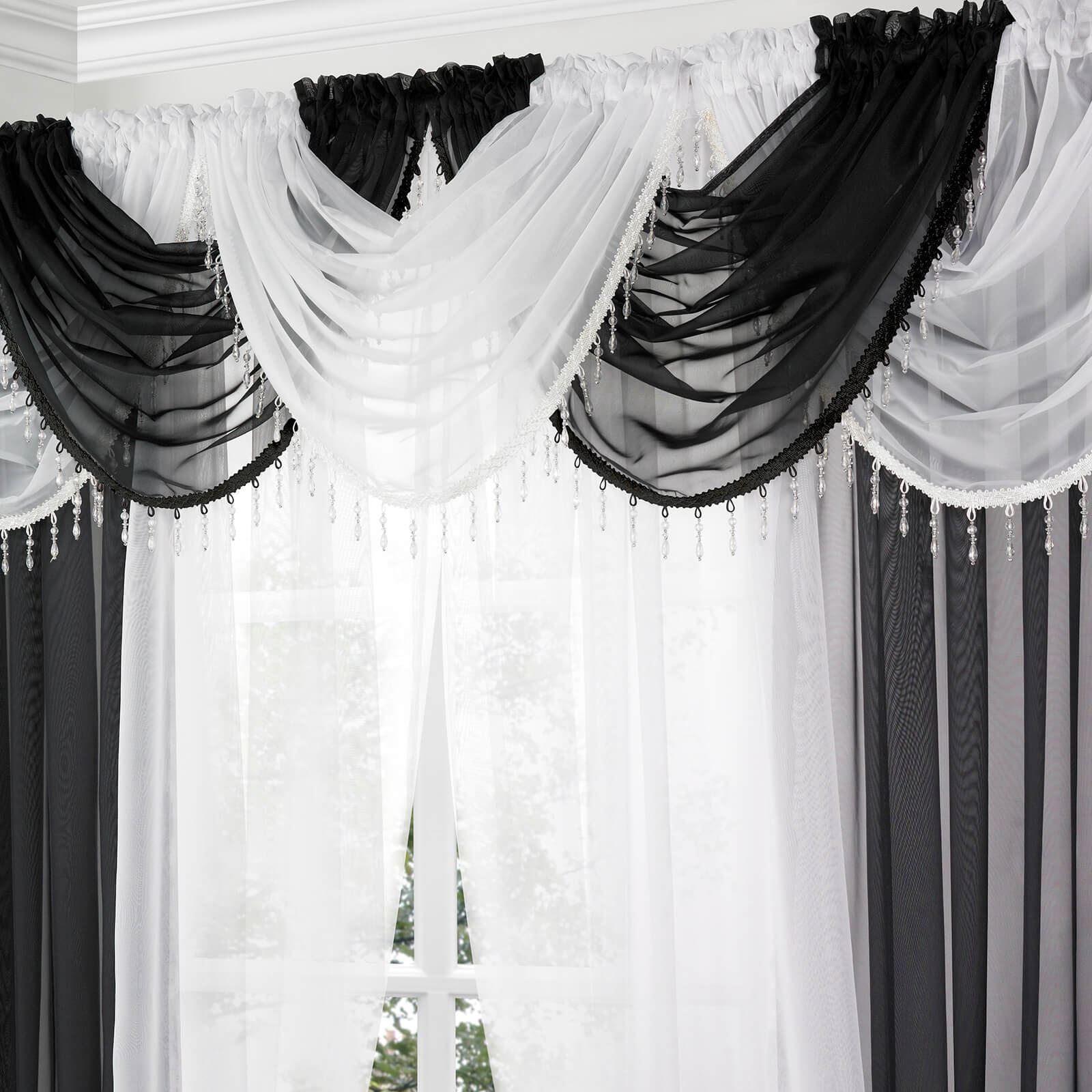 Beaded Black Curtain Swag